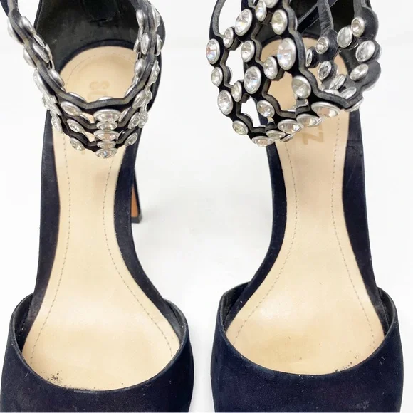 Schutz Size 6B Black Stiletto Heel Sandals with Bejeweled Rhinestone Ankle Strap - Picture 9 of 10